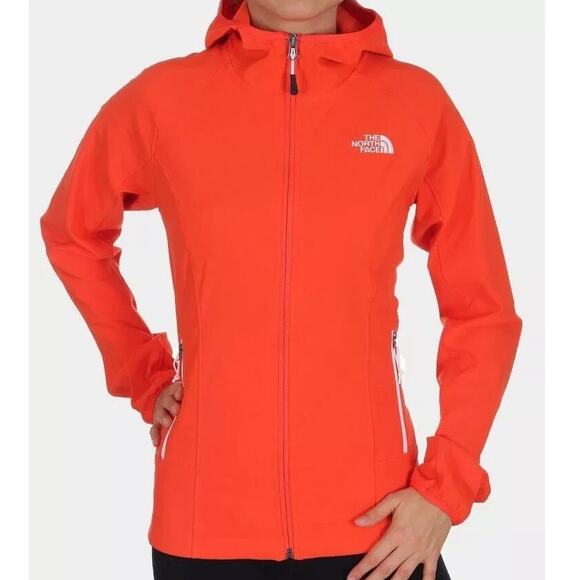 The North Face Fire Brick Red Nimble Hoodie Softshell Water Repellent Zip Jacket - Picture 1 of 8